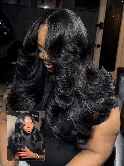 #1 Jet Black Layered Cut Salon Styled 13x6 Lace Frontal Human Hair Wigs Sterly Hair - sterlyhair