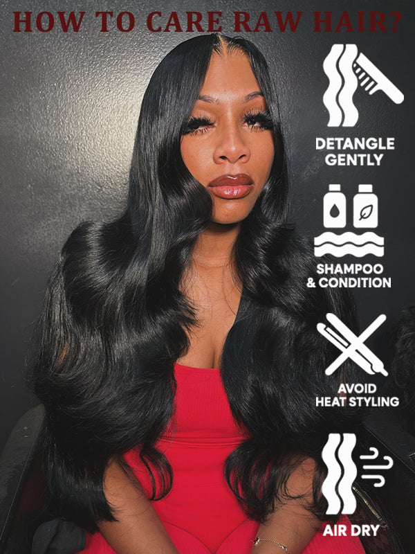 Raw Hair Wig | #1 Jet Black Layered Cut Glueless 7×6 Lace Body Wave Human Hair Wigs