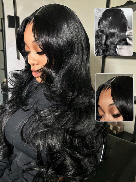 Raw Hair Wig | #1 Jet Black Layered Cut Glueless 7×6 Lace Body Wave Human Hair Wigs - sterlyhair