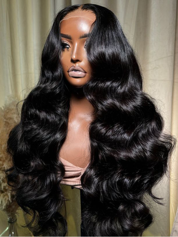 #1 Jet Black Raw Hair Super Double Drawn 13×6 Body Wave Full Lace Frontal Human Hair Wigs 250% Density - sterlyhair