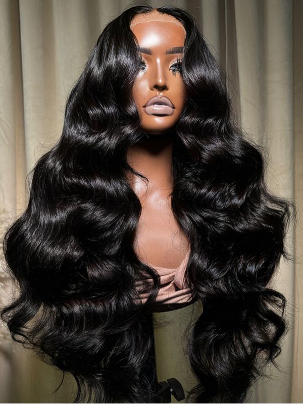 #1 Jet Black Raw Hair Super Double Drawn 13×6 Body Wave Full Lace Frontal Human Hair Wigs 250% Density - sterlyhair
