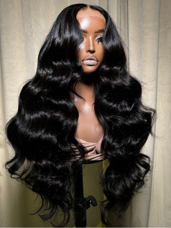 #1 Jet Black Raw Hair Super Double Drawn 13×6 Body Wave Full Lace Frontal Human Hair Wigs 250% Density - sterlyhair