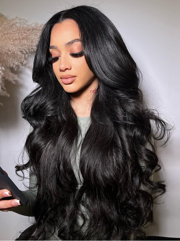 #1 Jet Black Raw Indian Hair Body Wave Bundles Human Hair Extensions 1/ 3 /4 Bundles - sterlyhair