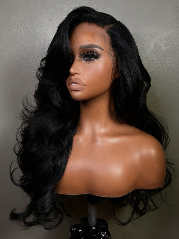 Raw Hair | #1 Jet Black Layered Cut Glueless 7×6 Lace Body Wave Human Hair Wigs