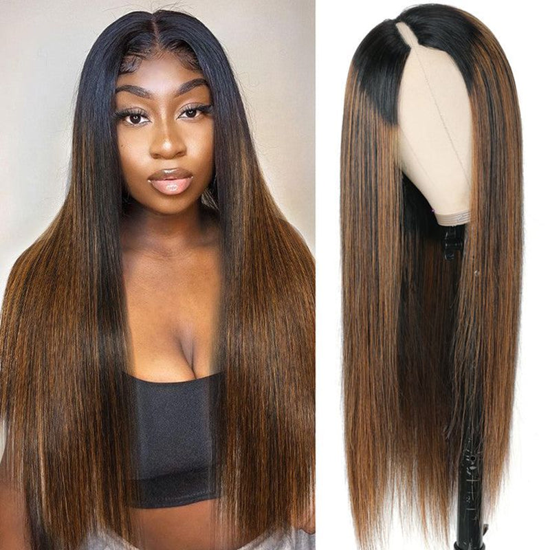 FB30 New Drawstring Straight V Part Wig No Leave Out And No Sew In Human Hair Wigs - sterlyhair