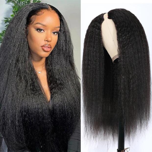 New Updated V Part Kinky Straight Human Hair Wigs Protective Style Wigs No Lace No Gel - sterlyhair