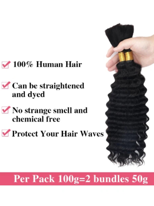 Sterly Deep Wave Bulk Human Hair For Braiding No Weft 100g (1 Pack-2 Bundle 50g) - sterlyhair