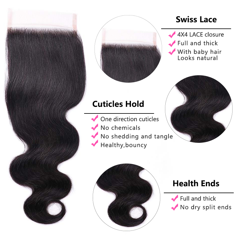 12A Bundles With Closure | Body Wave 3 Bundles With 4×4 Lace Closure 100% Unprocessed Virgin Human Hair - sterlyhair