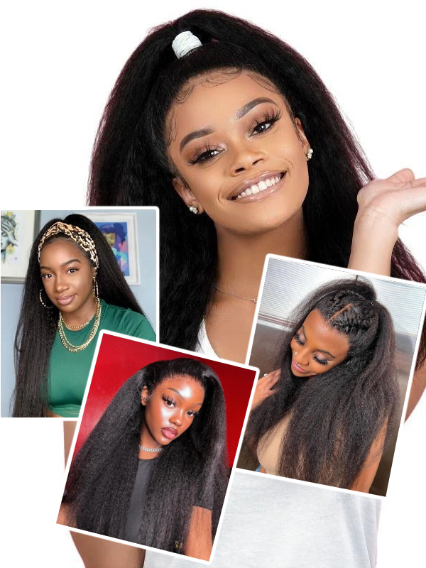 3-In-1 Half Wig Kinky Straight Glueless Flexi-Fit Drawstring Wig Beginner Friendly