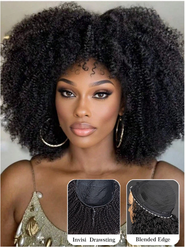Afro Kinky Curly 3-In-1 Half Wig Glueless Flexi-Fit Drawstring Wig Beginner Friendly - sterlyhair