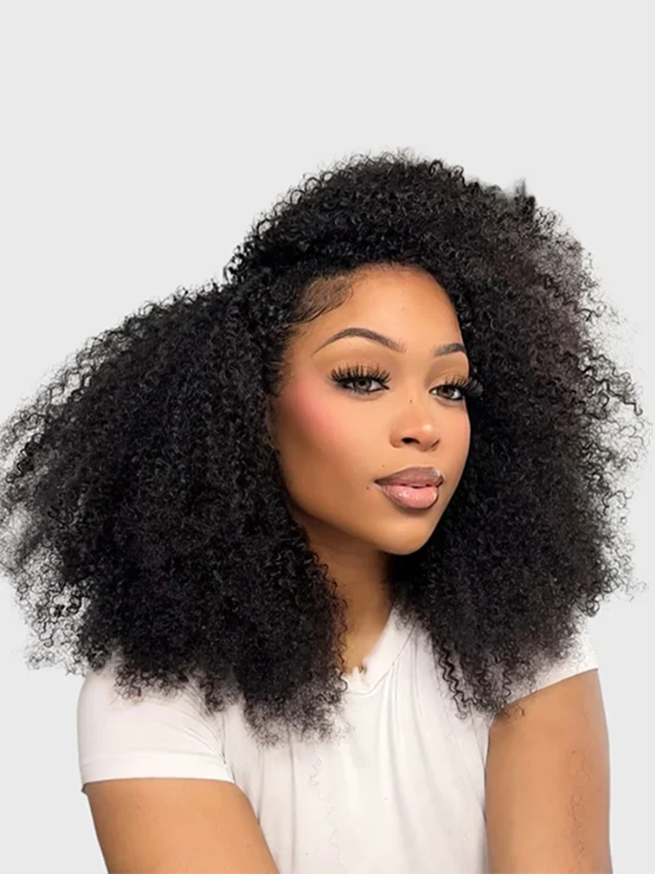 Afro Kinky Curly 3-In-1 Half Wig Glueless Flexi-Fit Drawstring Wig Beginner Friendly