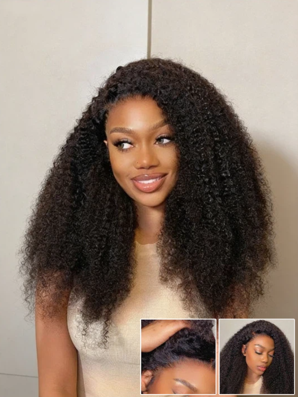 Afro Kinky Curly 3-In-1 Half Wig Glueless Flexi-Fit Drawstring Wig Beginner Friendly - sterlyhair