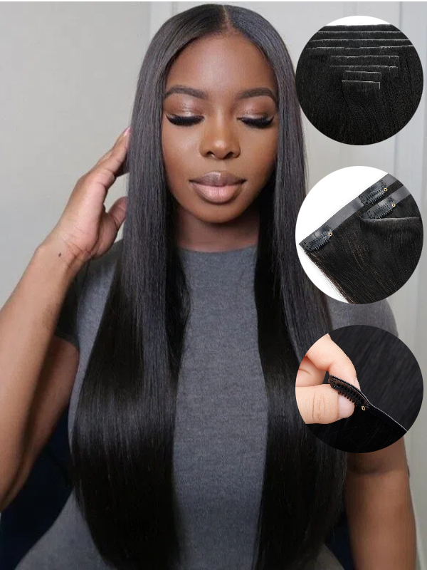 Raw Hair Clip In | Silky Straight Invisi Edge Clip in Hair Extensions For Black Women 8pcs With 18 Clips - sterlyhair