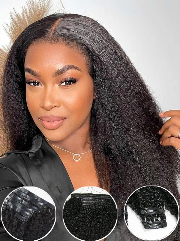 Raw Hair Clip In | Kinky Straight Invisi Edge Clip in Hair Extensions For Black Women 8pcs With 18 Clips - sterlyhair