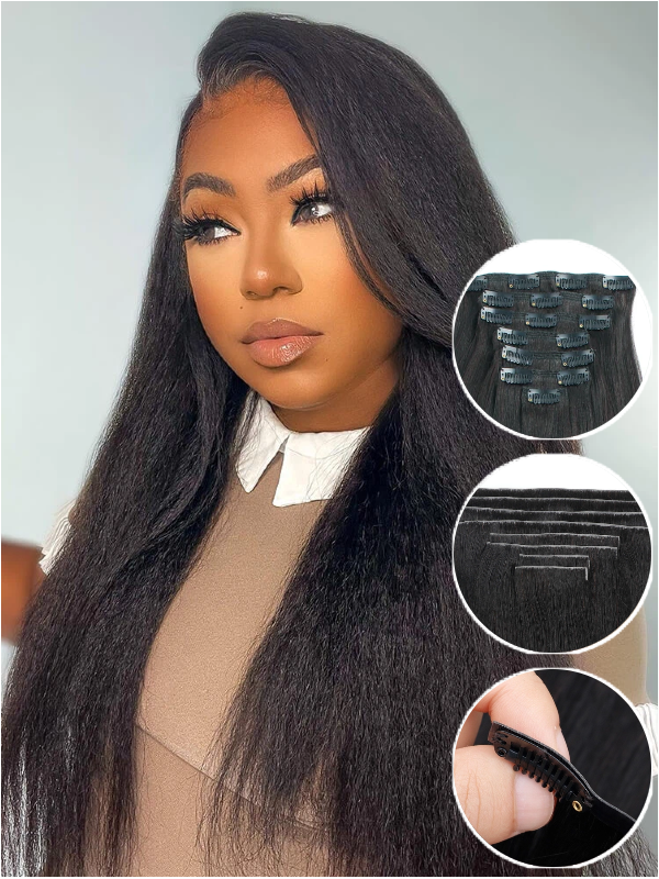Raw Hair Clip In | Yaki Straight Invisi Edge Clip in Hair Extensions For Black Women 8pcs With 18 Clips - sterlyhair