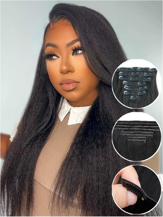 Raw Hair Clip In | Yaki Straight Invisi Edge Clip in Hair Extensions For Black Women 8pcs With 18 Clips - sterlyhair