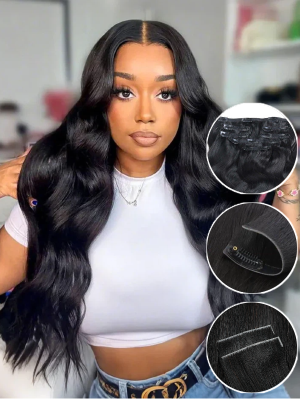 Raw Hair Clip In | Body Wave lnvisible Edge Clip in Hair Extensions For Black Women 8pcs With 18 Clips - sterlyhair