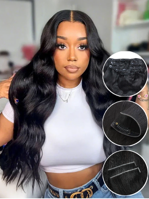 Raw Hair Clip In | Body Wave lnvisible Edge Clip in Hair Extensions For Black Women 8pcs With 18 Clips - sterlyhair