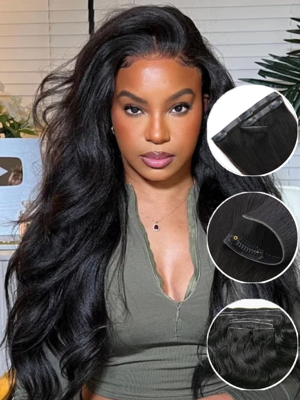 Raw Hair Clip In | Yaki Body lnvisible Edge Clip in Hair Extensions For Black Women 8pcs With 18 Clips - sterlyhair