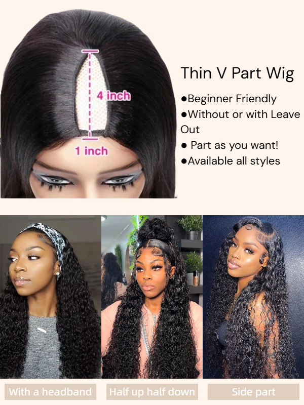 New Updated No Leave Out No Lace No Glue Culry V Part Drawstring Wig