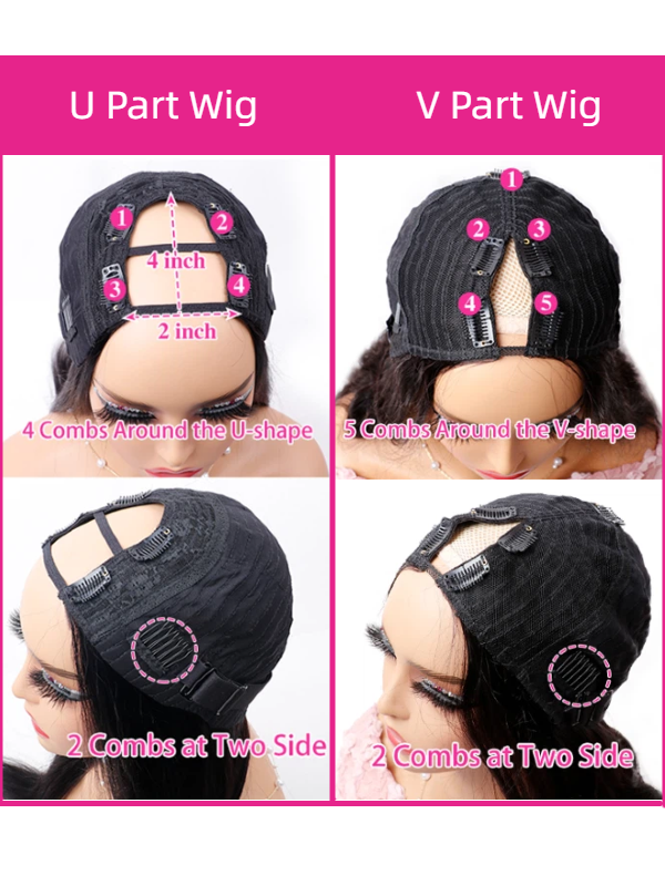 Ombre Colored V/U Part Wig Human Hair Glueless Curly Full Machine Wigs For Black Women - sterlyhair