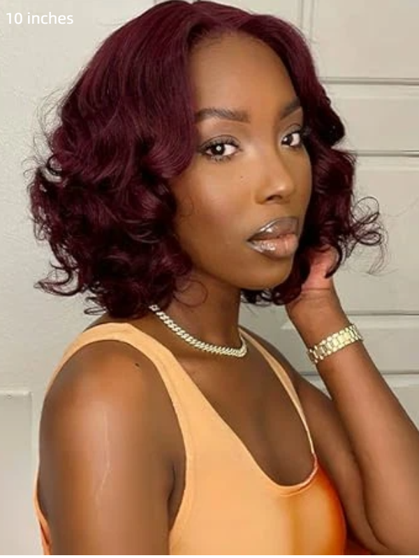 Pixie Cut Short Wigs Burgundy Wig Loose Body Hair Glueless Wig