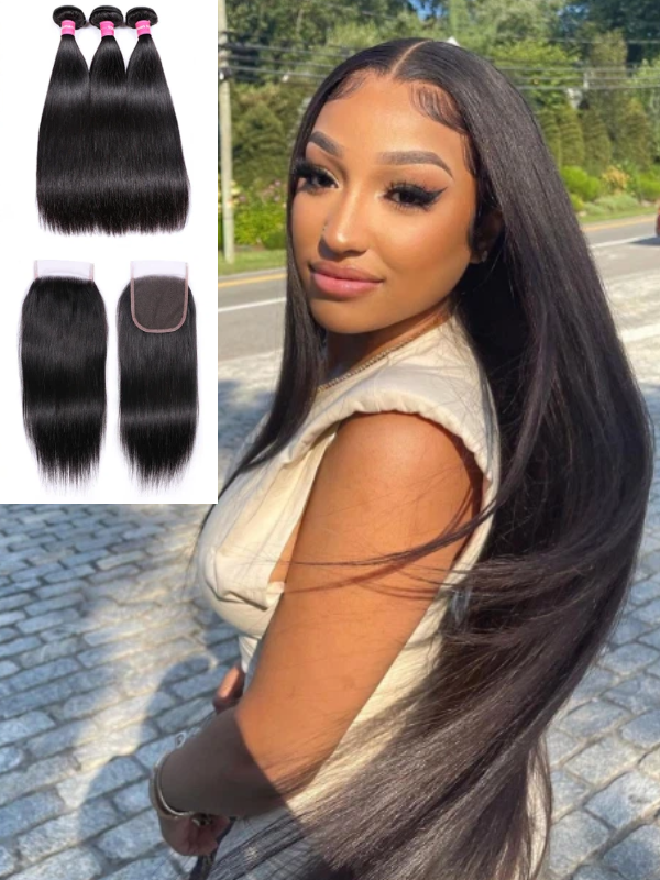 12A Bundles With Closure | Straight Human Hair Weave 3 Bundles With 4×4 Lace Closure - sterlyhair