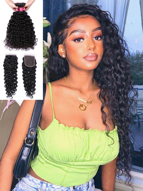 12A Bundles With Closure | Water Wave 3 Bundles Virgin Human Hair With 4×4 Lace Closure - sterlyhair