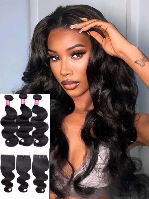 12A Bundles With Closure | Body Wave 3 Bundles With 4×4 Lace Closure 100% Unprocessed Virgin Human Hair - sterlyhair