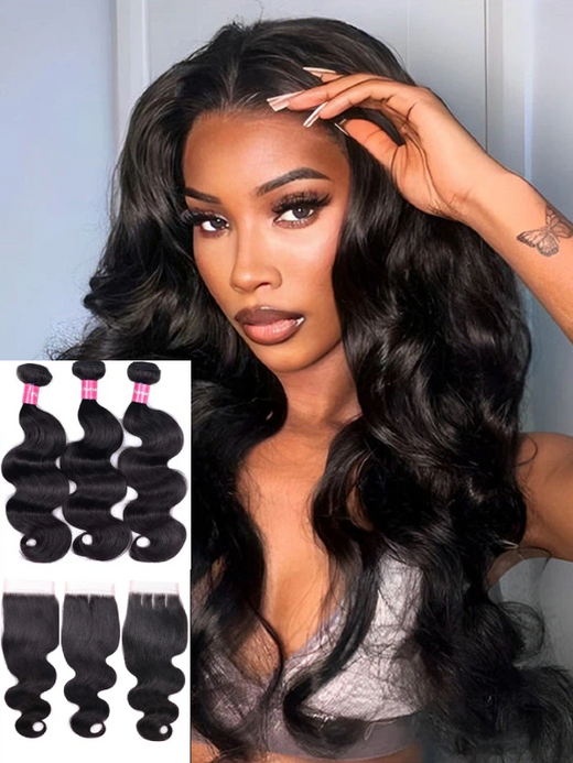 12A Bundles With Closure | Body Wave 3 Bundles With 4×4 Lace Closure 100% Unprocessed Virgin Human Hair - sterlyhair