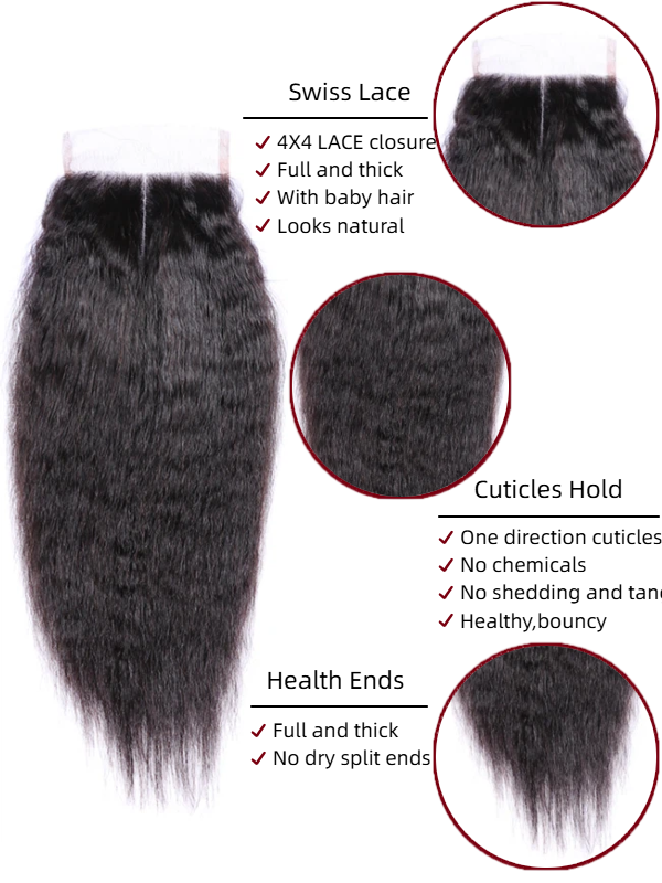 12A Bundles With Closure | Kinky Straight Hair 3 Bundles with 4×4 Lace Closure Human Hair Natural Color - sterlyhair