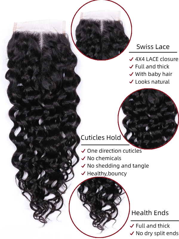 12A Bundles With Closure | Water Wave 3 Bundles Virgin Human Hair With 4×4 Lace Closure - sterlyhair