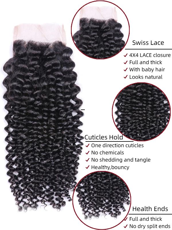 12A Bundles With Closure | Deep Curly 3 Bundles with 4×4 Lace Closure 100% Human Virgin Hair