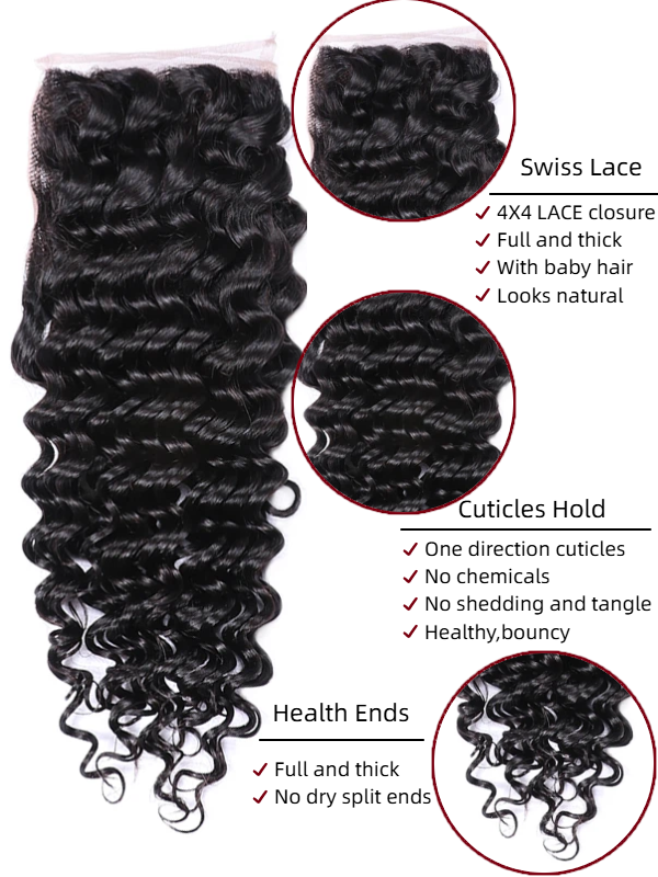 12A Bundles With Closure | Closure 4x4 with 3 Bundles Deep Wave With Baby Hair - sterlyhair