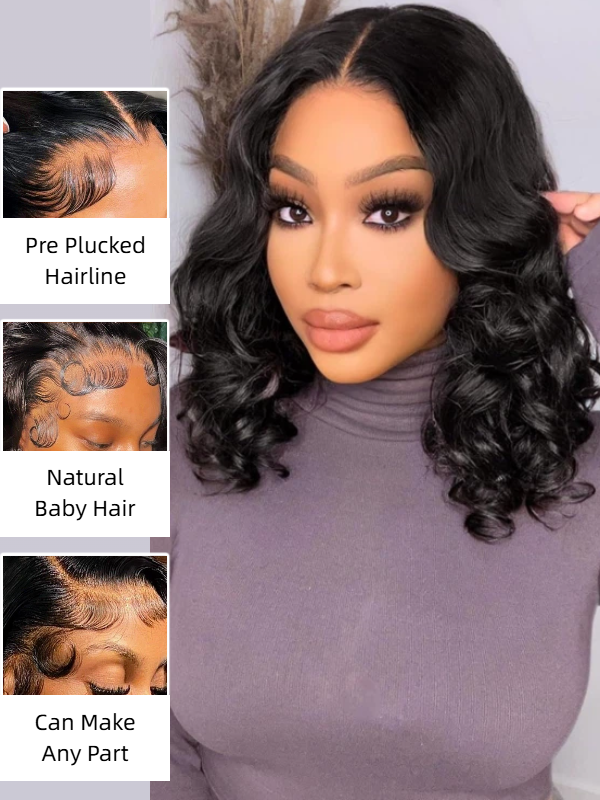 Sterly #1 Jet Black Frontal Wigs Human Hair 13×6 Loose Body Short Bob Wigs