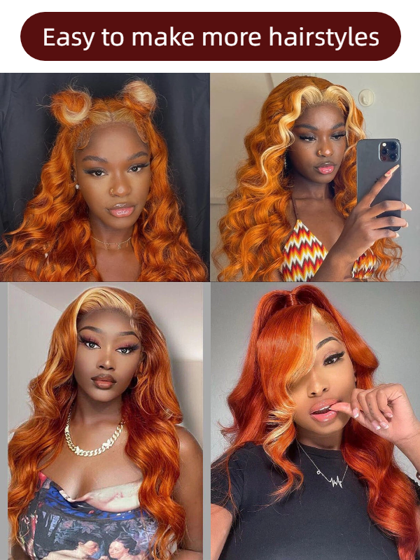 Sterly Ginger with Blonde Skunk Stripe Transparent Lace Body Wave Frontal Wig Blonde Magic