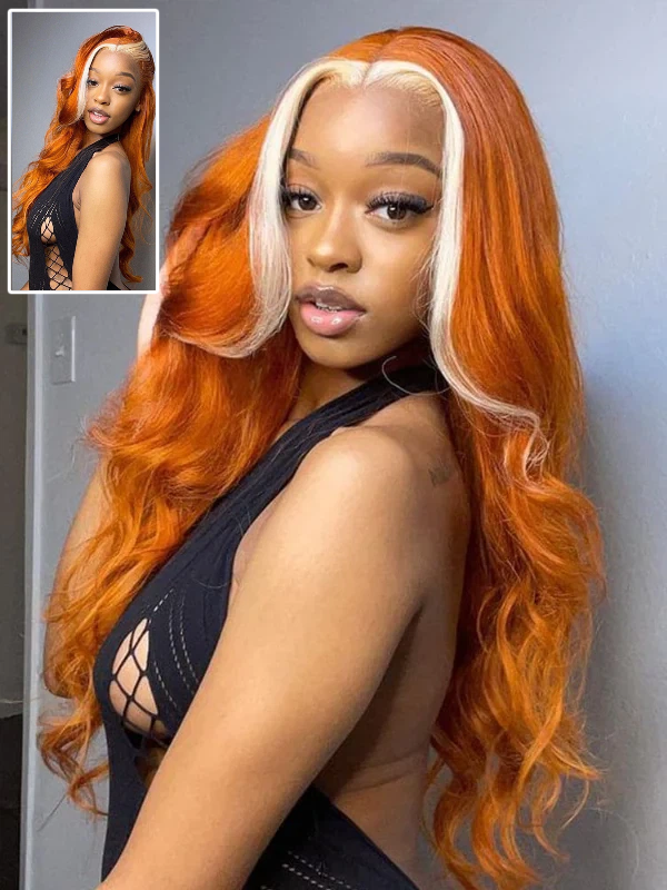 Sterly Ginger with Blonde Skunk Stripe Transparent Lace Body Wave Frontal Wig Blonde Magic - sterlyhair