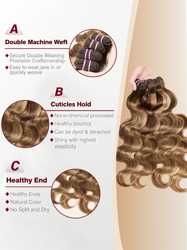 #4/27 Raw Body Wave Bundles High Quality 100% Human Hair Cuticle Aligned