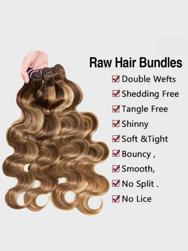 #4/27 Raw Body Wave Bundles High Quality 100% Human Hair Cuticle Aligned