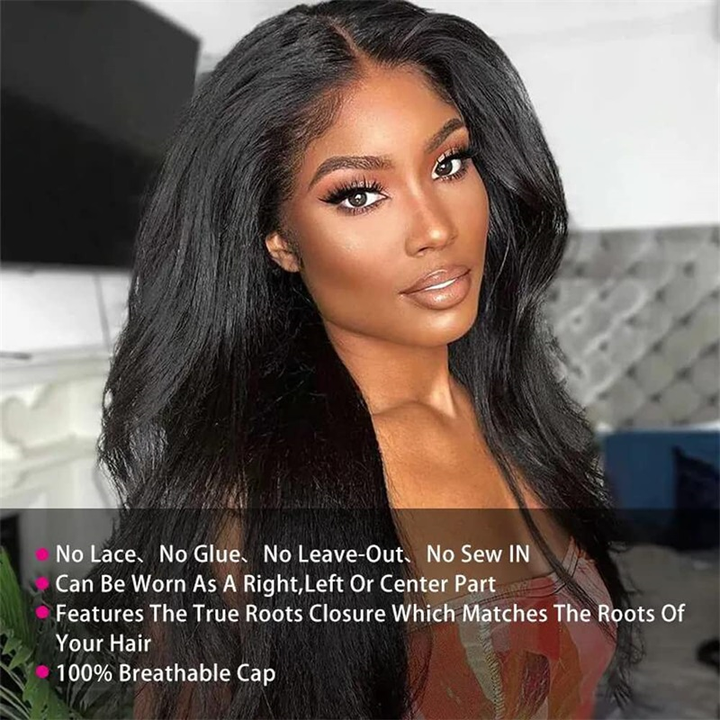 New Updated V Part Kinky Straight Human Hair Wigs Protective Style Wigs No Lace No Gel - sterlyhair
