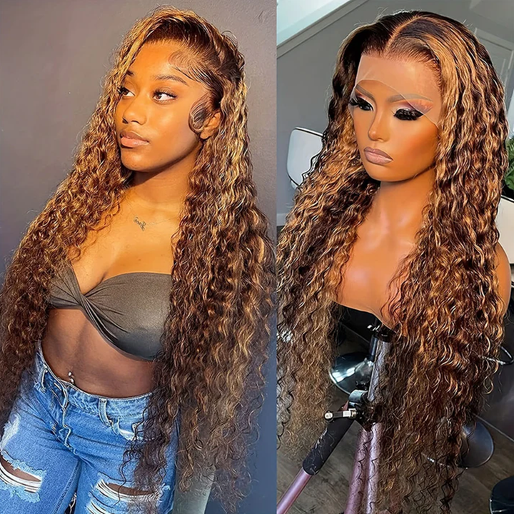 Sterly 13x6 HD Transparent Lace Front Closure Colored Human Hair Wigs Highlight Deep Wave Frontal Wigs - sterlyhair