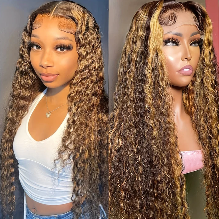 Sterly 13x6 HD Transparent Lace Front Closure Colored Human Hair Wigs Highlight Deep Wave Frontal Wigs - sterlyhair