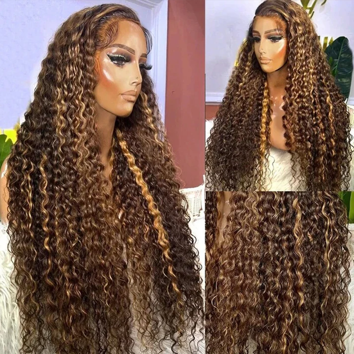Sterly 13x6 HD Transparent Lace Front Closure Colored Human Hair Wigs Highlight Deep Wave Frontal Wigs - sterlyhair