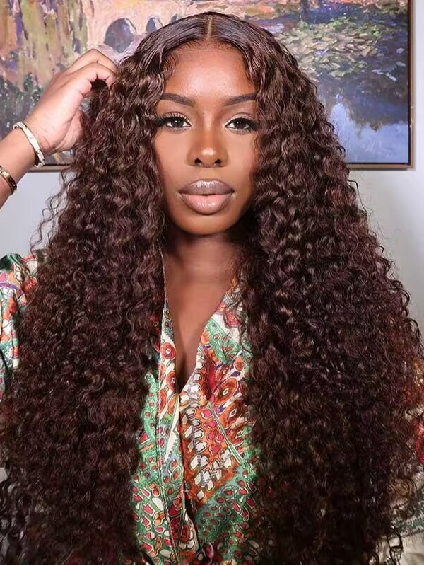 250% Density Chocolate Brown 13×6 Lace Deep Wave Wig Premium Super Double Drawn Wig - sterlyhair