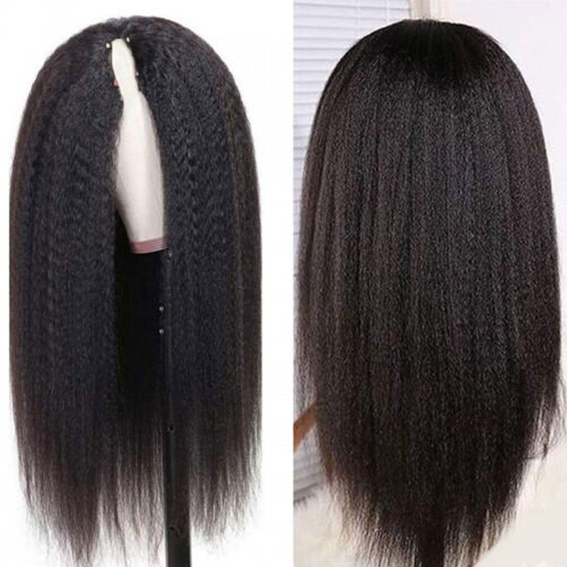 New Updated V Part Kinky Straight Human Hair Wigs Protective Style Wigs No Lace No Gel - sterlyhair