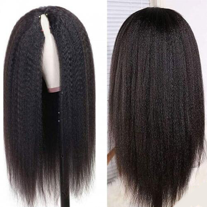 New Updated V Part Kinky Straight Human Hair Wigs Protective Style Wigs No Lace No Gel - sterlyhair