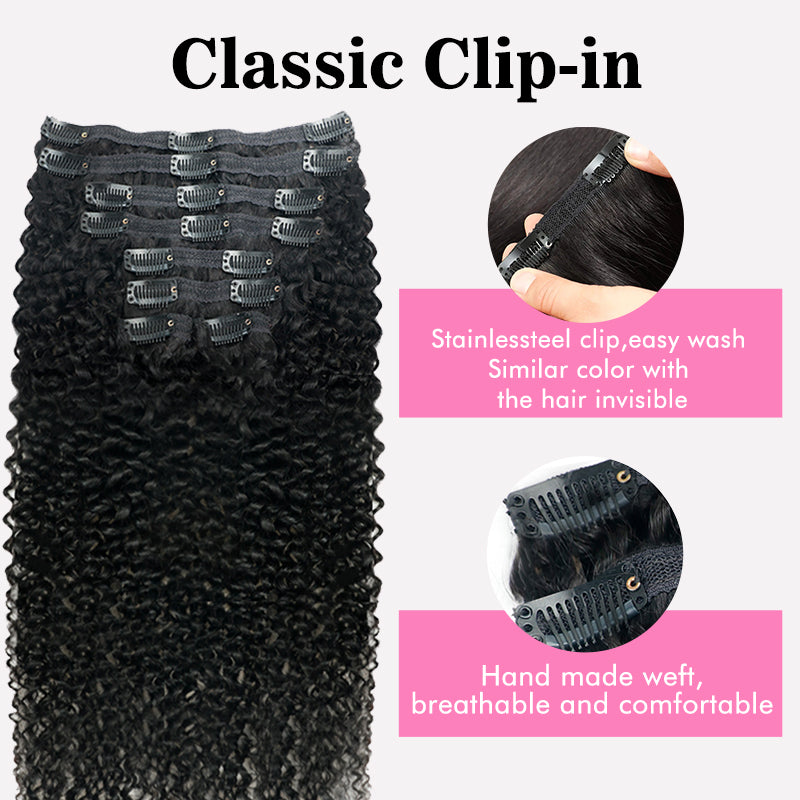 Raw Hair Clip In | Burmese Curly Invisi Edge Clip in Hair Extensions For Black Women 8pcs With 18 Clips