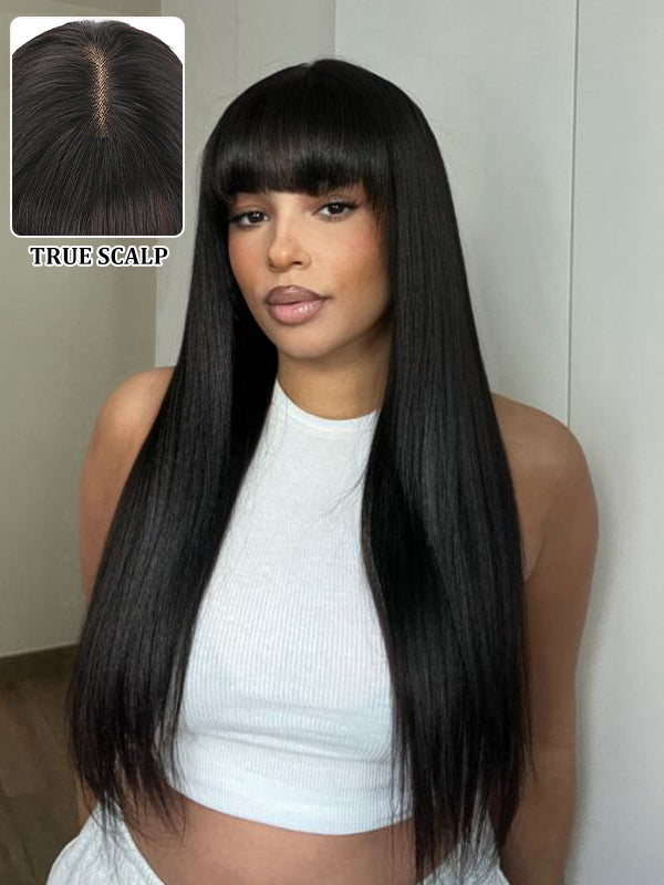 TikTok Hot | True Scalp Glueless Realistic Yaki Straight Ultra Natural Minimalist Lace Wig with Bangs - sterlyhair