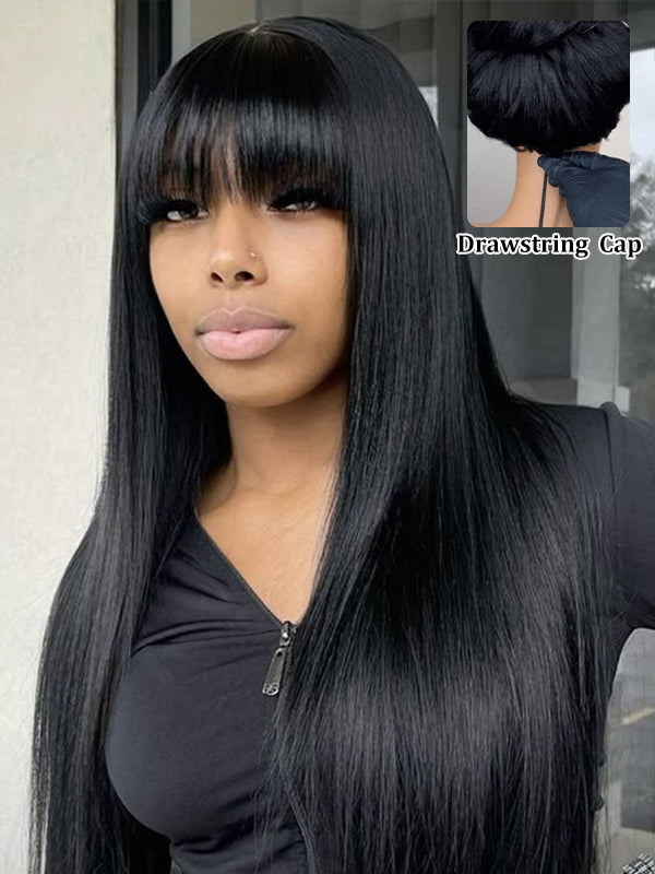 TikTok Hot | True Scalp Glueless Realistic Yaki Straight Ultra Natural Minimalist Lace Lace Wig with Bangs