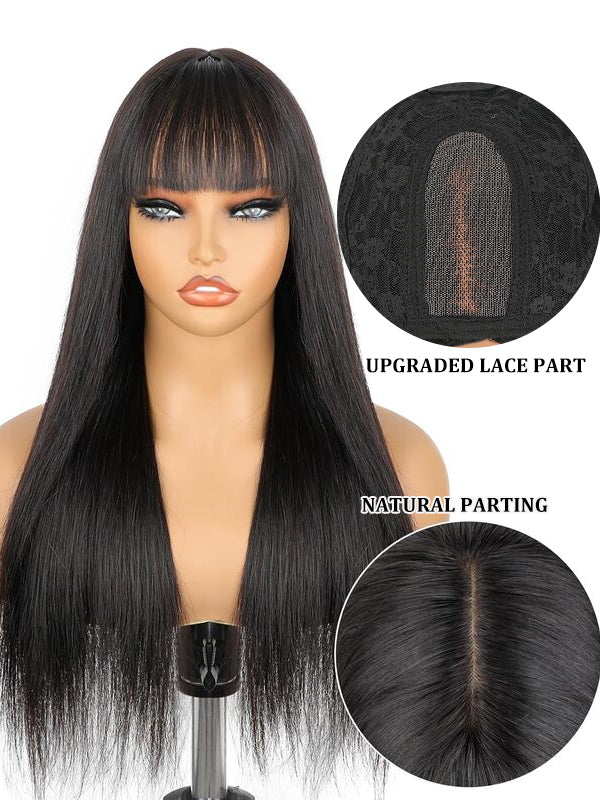 TikTok Hot | True Scalp Glueless Realistic Yaki Straight Ultra Natural Minimalist Lace Lace Wig with Bangs